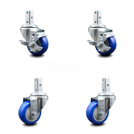 Service Caster 3 Inch Blue Polyurethane Wheel Swivel 7/8 Inch Square Stem Caster Brakes, 2PK SCC-SQ20S314-PPUB-BLUE-TLB-78-2-S-2